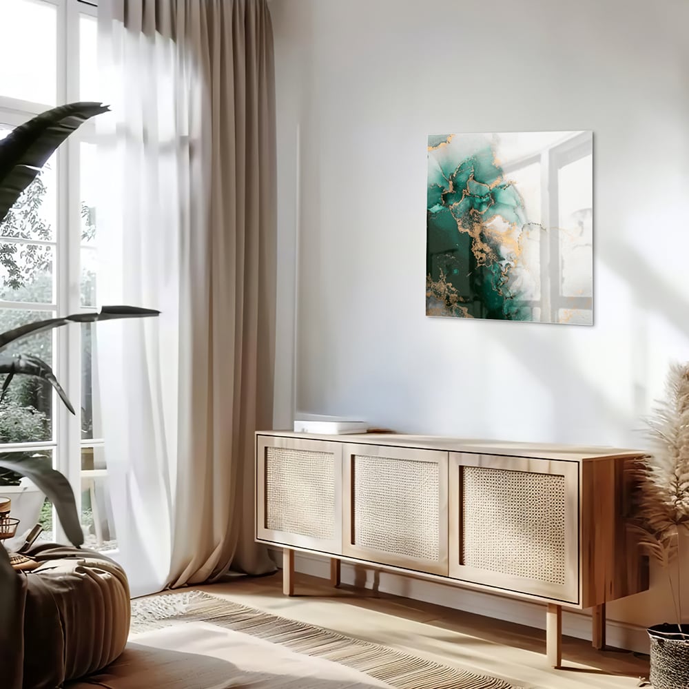 Elegantes Glasbild in grünen Farbtönen – Glasbild aus Sicherheitsglas, Größe 120x60