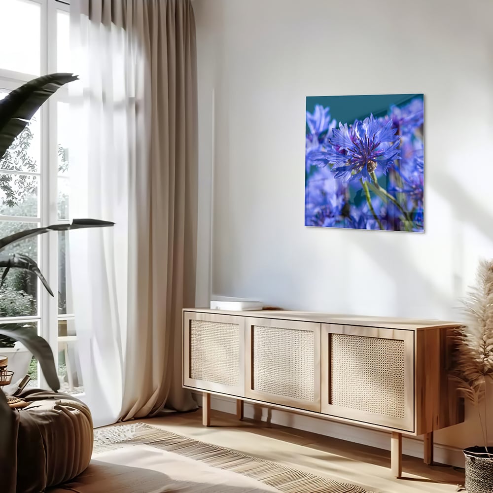 Wunderschönes violettes Glasbild mit Blumenmotiv – Glasbild aus Sicherheitsglas, Größe 120x60