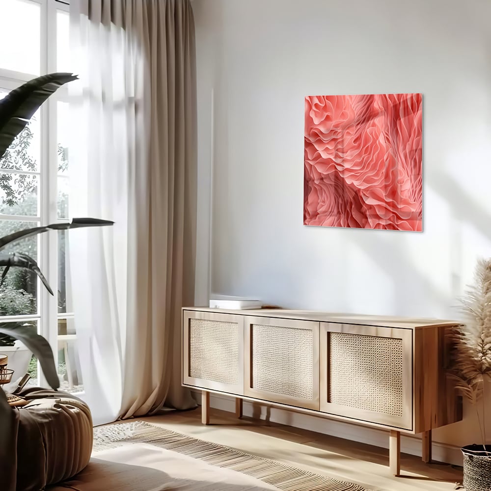 Abstraktes rosa Glasbild mit wellenförmigem Muster – Glasbild aus Sicherheitsglas, Größe 120x60