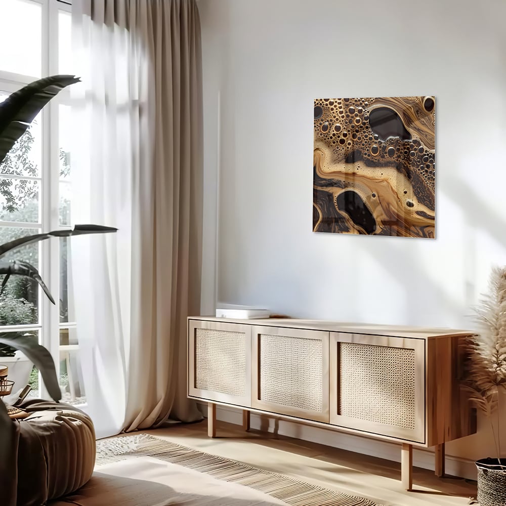 Abstraktes Glasbild in erdigen Farbtönen – Glasbild aus Sicherheitsglas, Größe 120x60