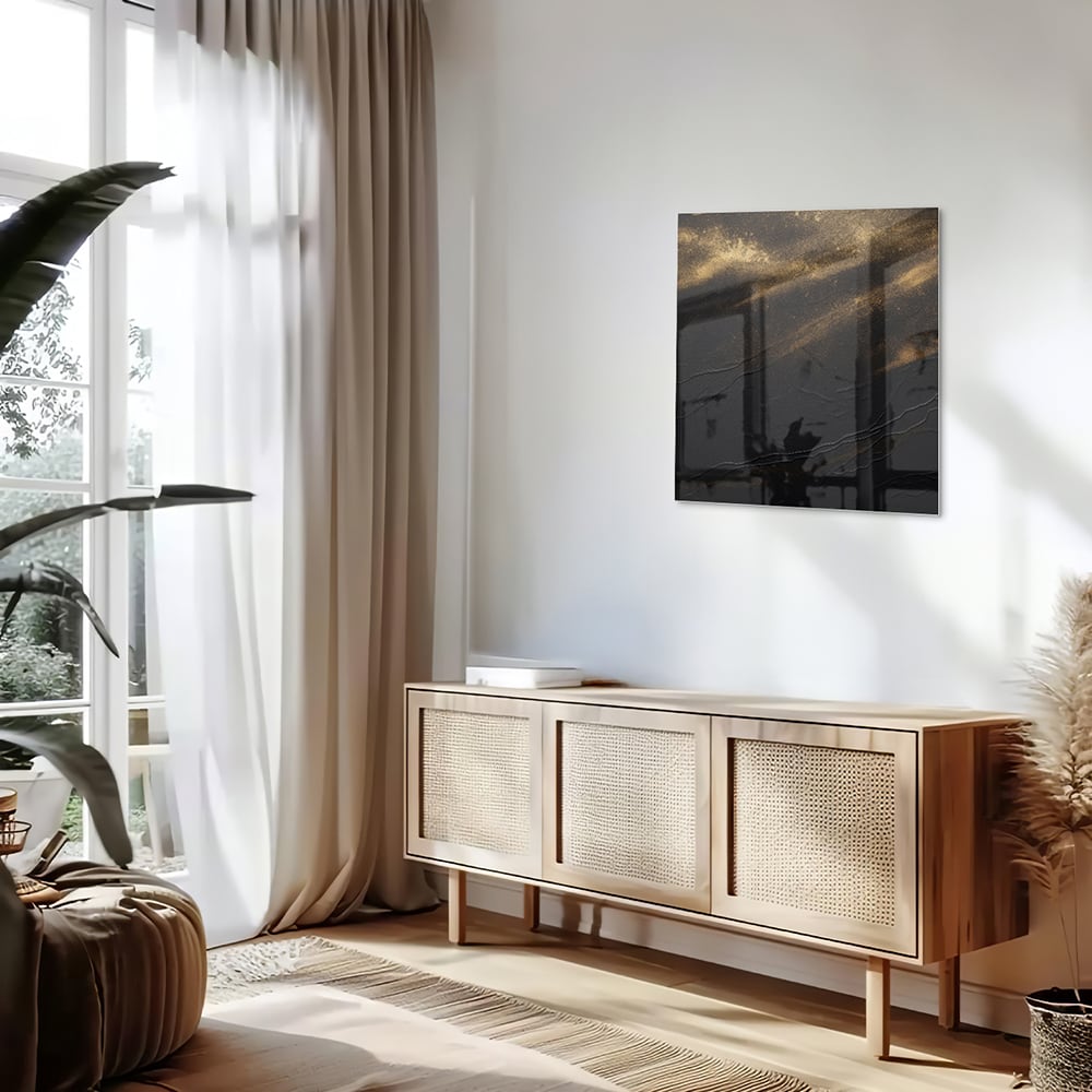 Modernes Glasbild mit goldenen Akzenten – Glasbild aus Sicherheitsglas, Größe 120x60