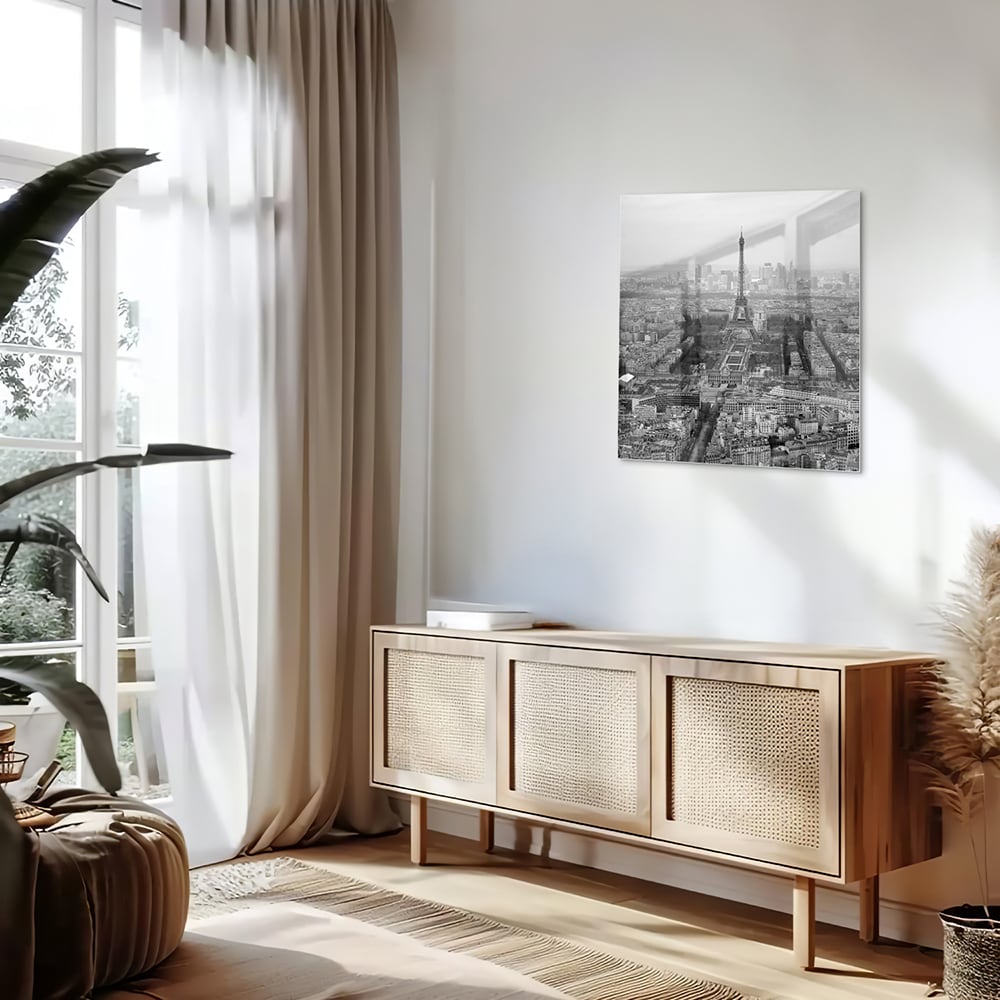 Schwarz-Weiß-Glasbild mit Paris-Motiv – Glasbild aus Sicherheitsglas, Größe 120x60
