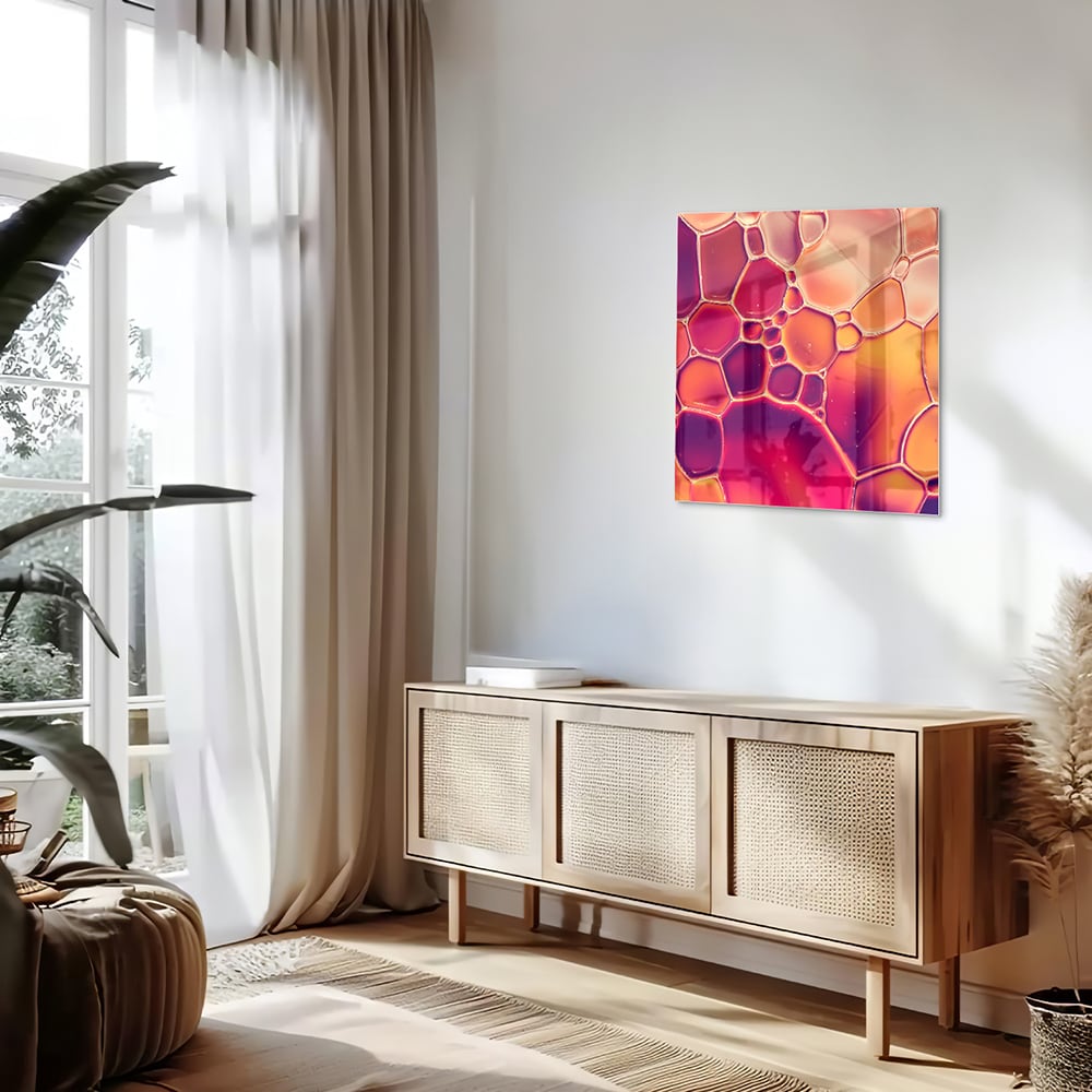 Abstraktes Glasbild in warmen Farben – Glasbild aus Sicherheitsglas, Größe 120x60