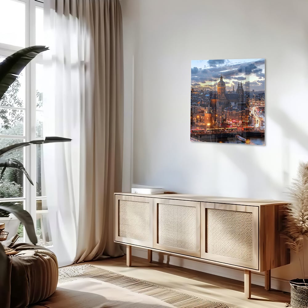 Stimmungsvolles Glasbild mit urbaner Landschaft – Glasbild aus Sicherheitsglas, Größe 120x60