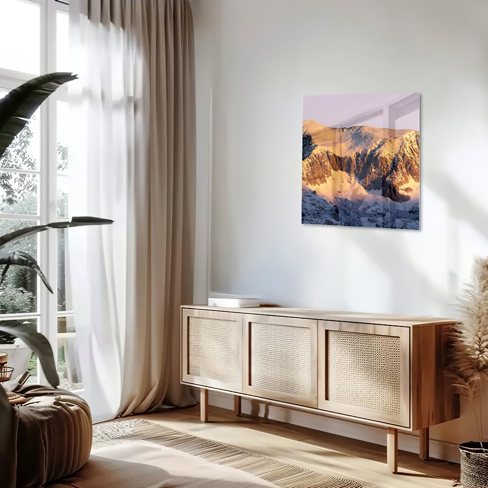 Atemberaubendes Glasbild mit Berglandschaft – Glasbild aus Sicherheitsglas, Größe 120x60