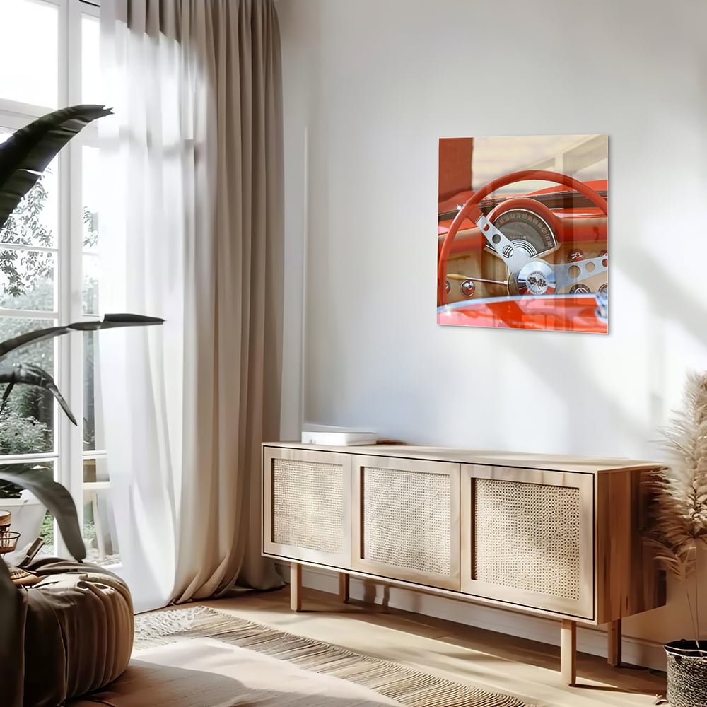 Retro-Auto-Glasbild für stilvolle Innenräume – Glasbild aus Sicherheitsglas, Größe 120x60
