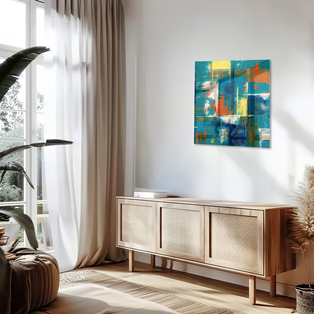 Abstraktes Glasbild in farbenfrohen Farbtönen – Glasbild aus Sicherheitsglas, Größe 120x60