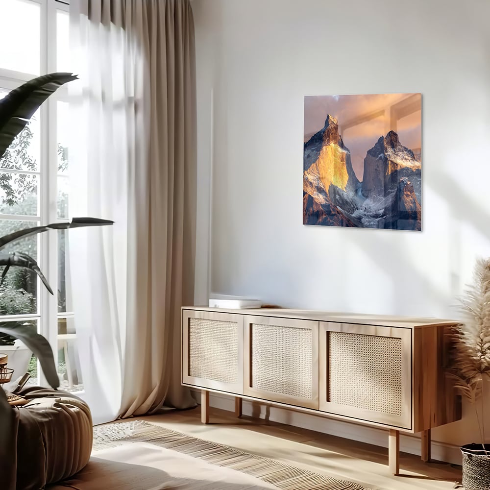 Glasbild mit majestätischen Bergen – Glasbild aus Sicherheitsglas, Größe 120x60