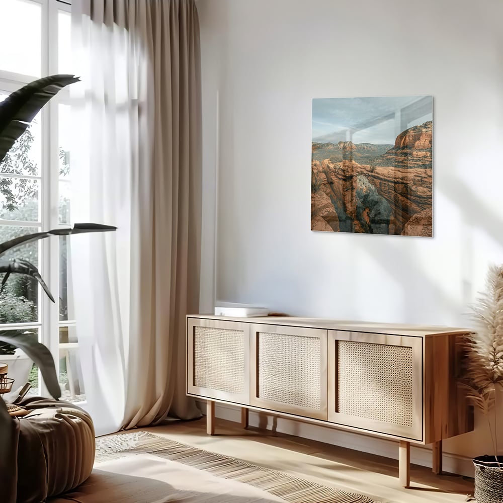 Atemberaubendes Glasbild mit Bergen – Glasbild aus Sicherheitsglas, Größe 120x60