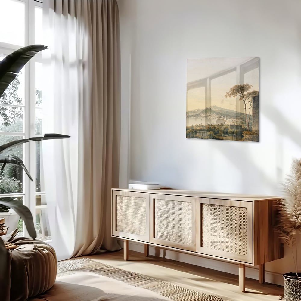 Rustikales Glasbild mit Berglandschaft – Glasbild aus Sicherheitsglas, Größe 120x60