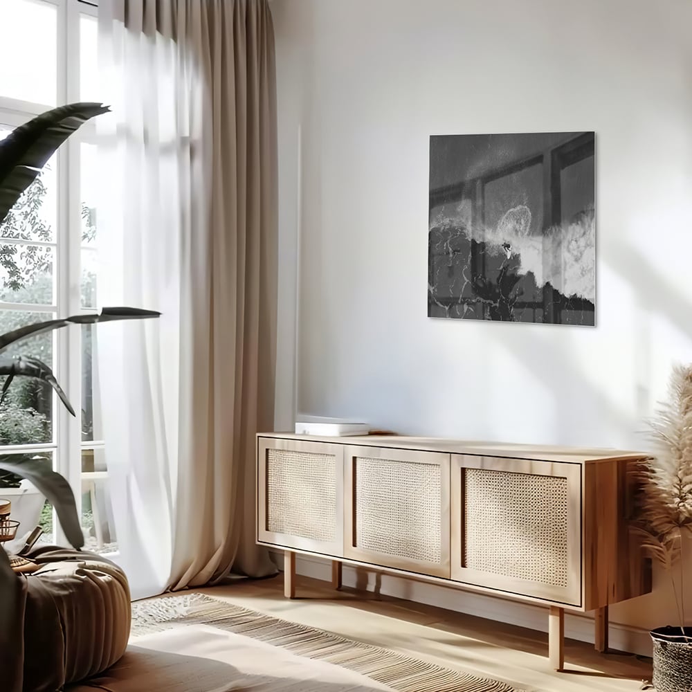 Abstraktes Schwarz-Weiß-Glasbild für ein modernes Interieur – Glasbild aus Sicherheitsglas, Größe 120x60