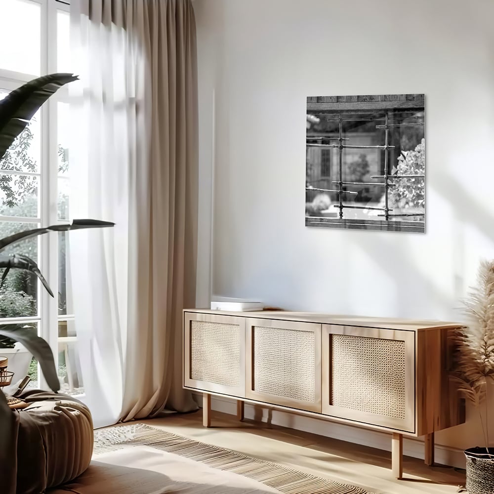 Modernes Glasbild mit Fensterblick – Glasbild aus Sicherheitsglas, Größe 120x60