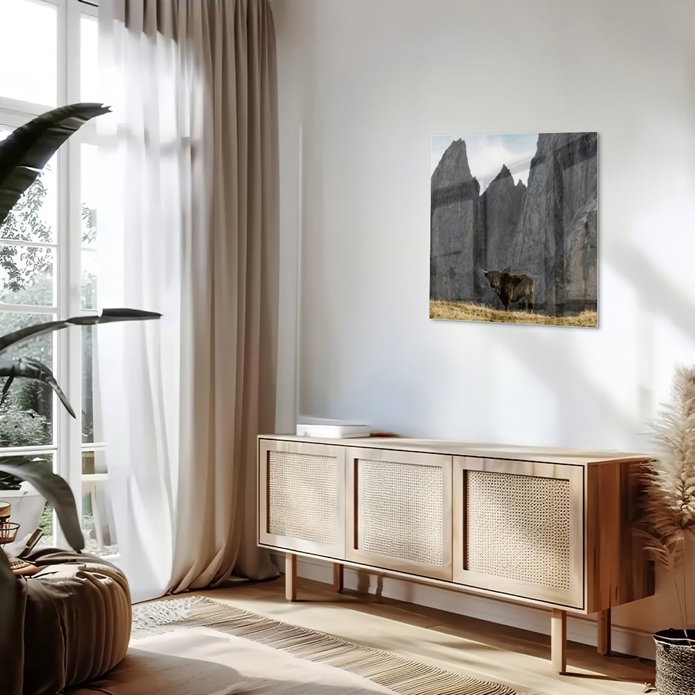 Glasbild mit majestätischen Bergen – Glasbild aus Sicherheitsglas, Größe 120x60