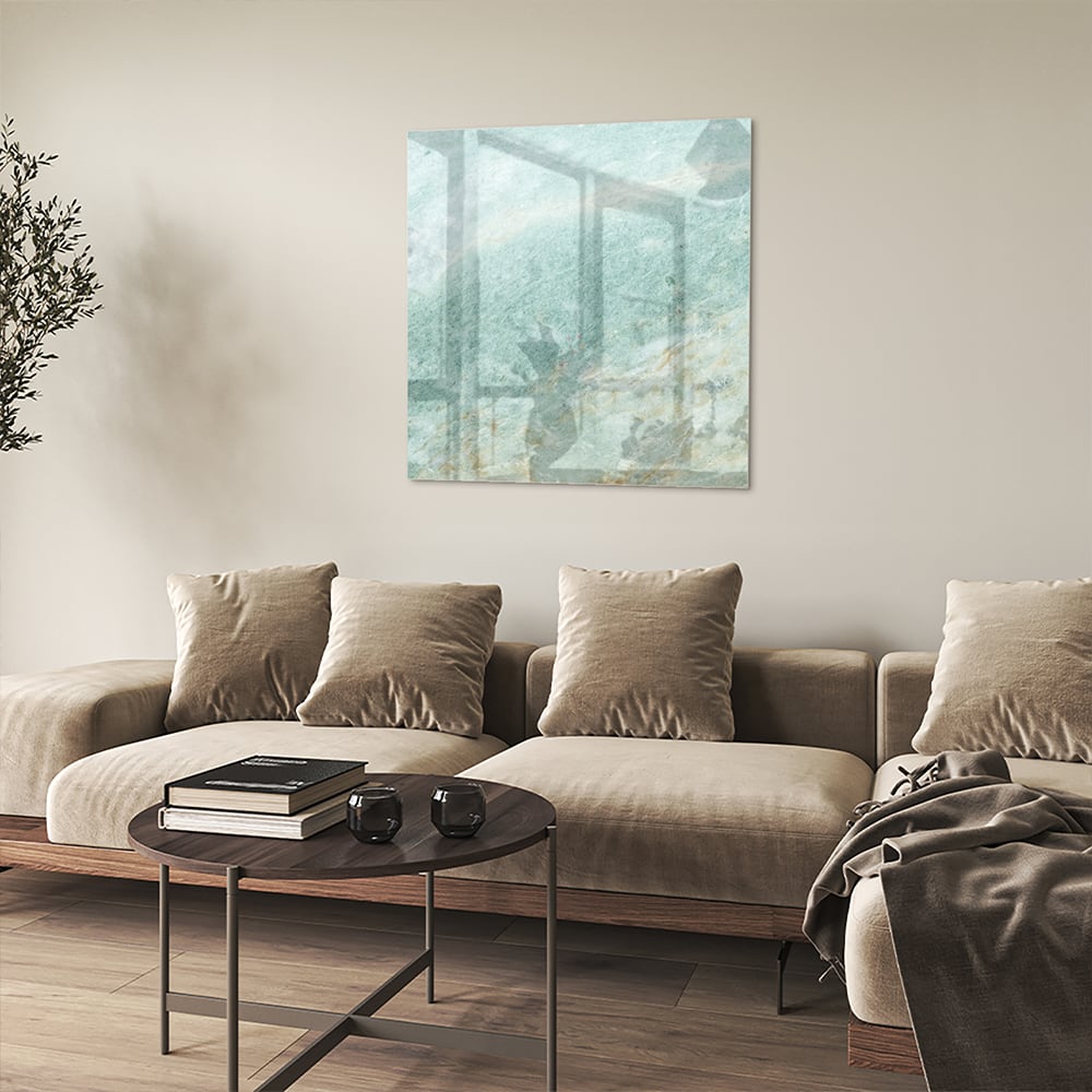 Abstraktes Glasbild in raffinierten Grüntönen – Glasbild aus Sicherheitsglas, Größe 90x90_rond