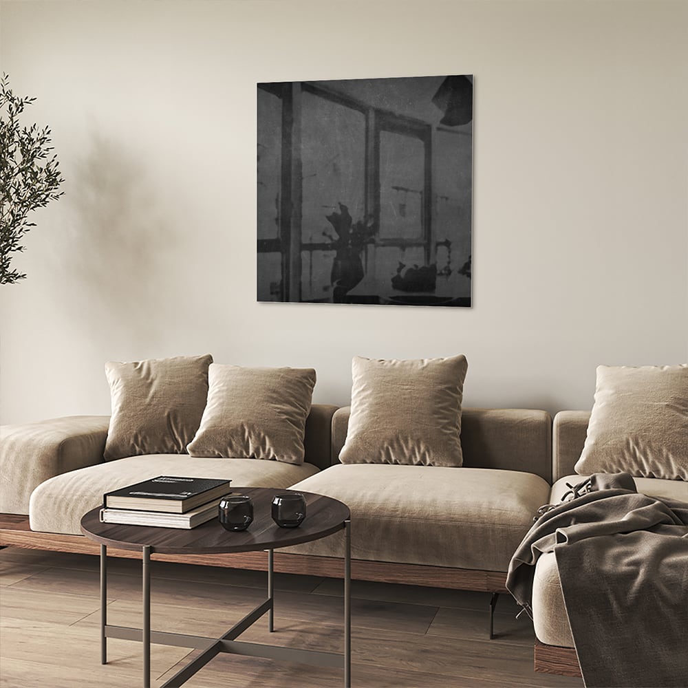 Elegantes schwarzes Glasbild für stilvolle Innenräume – Glasbild aus Sicherheitsglas, Größe 90x90_rond