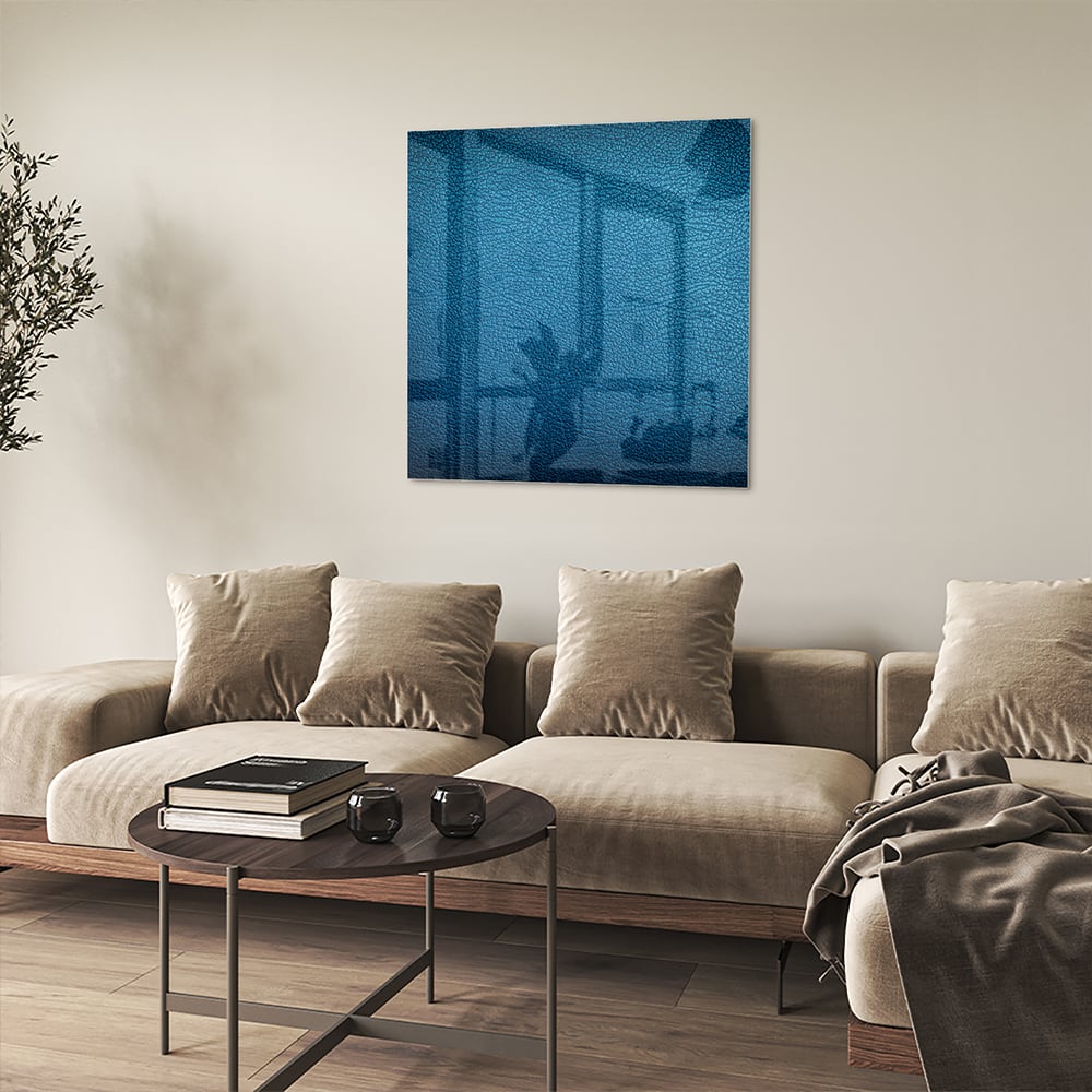 Blaues Glasbild mit Reflexionseffekt – Glasbild aus Sicherheitsglas, Größe 90x90_rond