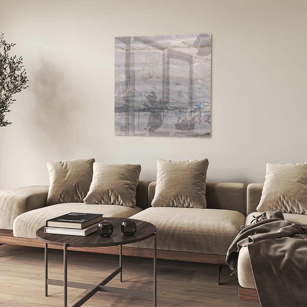 Elegantes Glasbild mit Erdtönen – Glasbild aus Sicherheitsglas, Größe 90x90_rond