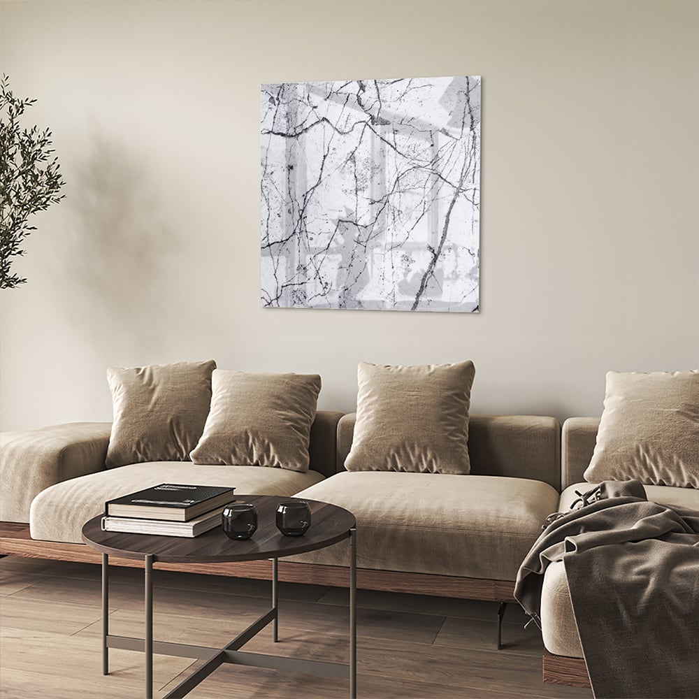 Glasbild mit abstrakter Aststruktur – Glasbild aus Sicherheitsglas, Größe 90x90_rond