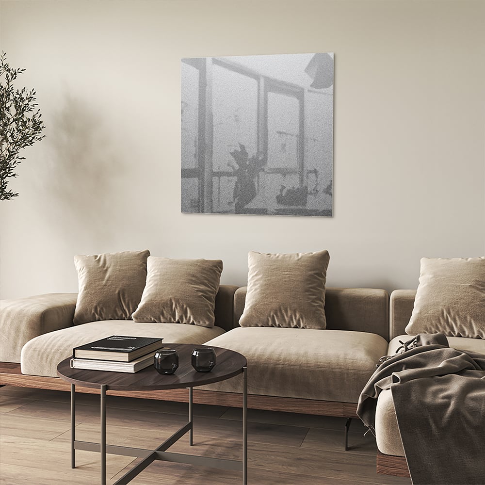 Minimalistisches Glasbild mit dezenten Reflexionen – Glasbild aus Sicherheitsglas, Größe 90x90_rond