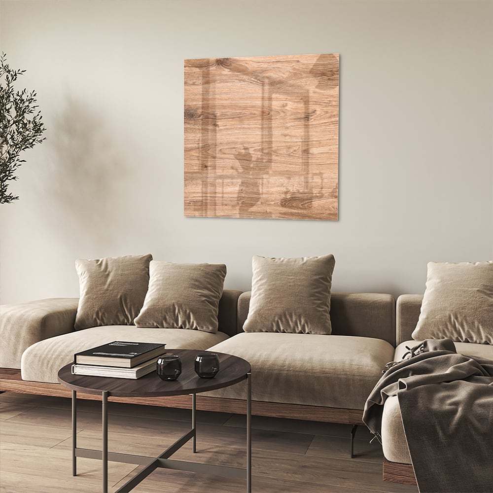 Rustikales Glasbild mit Holzoptik – Glasbild aus Sicherheitsglas, Größe 90x90_rond