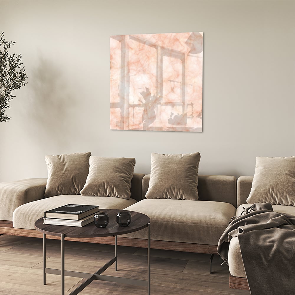 Hellrosa abstraktes Glasbild für ein elegantes Interieur – Glasbild aus Sicherheitsglas, Größe 90x90_rond
