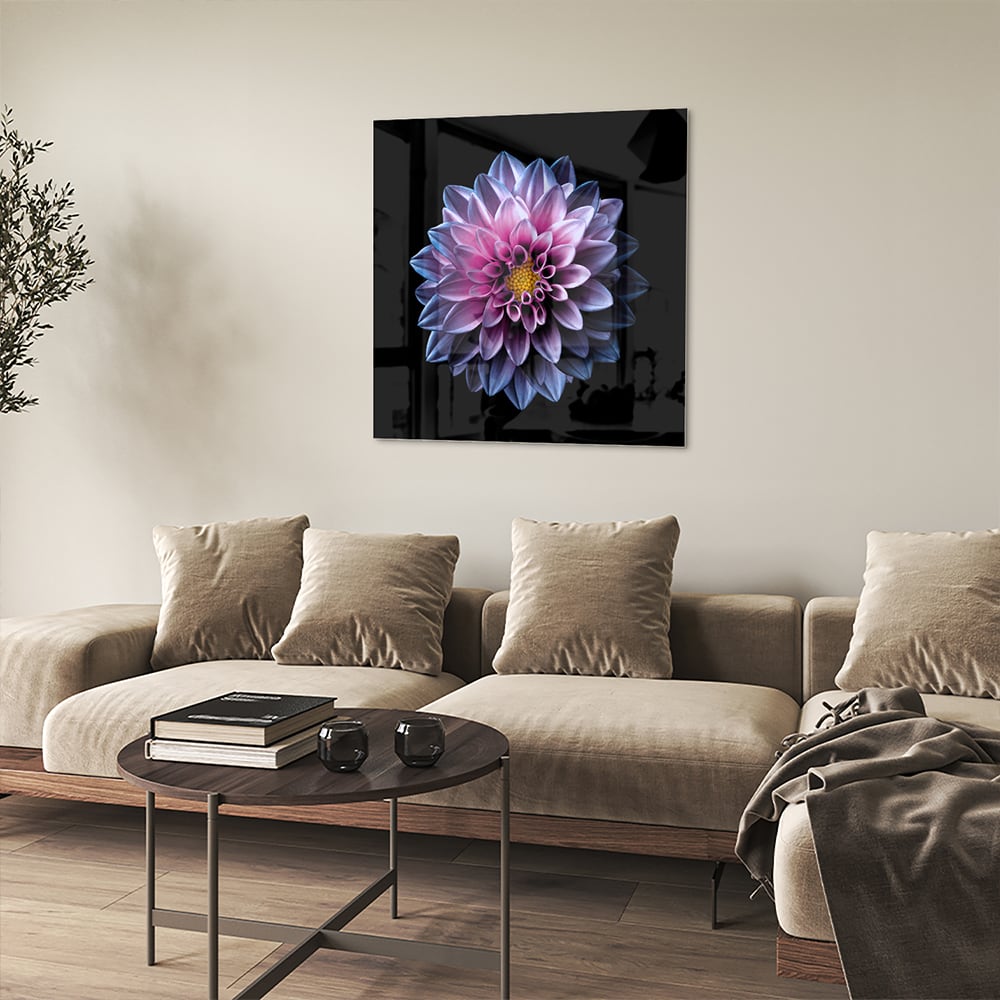 Elegantes Glasbild mit rosa Blume – Glasbild aus Sicherheitsglas, Größe 90x90_rond