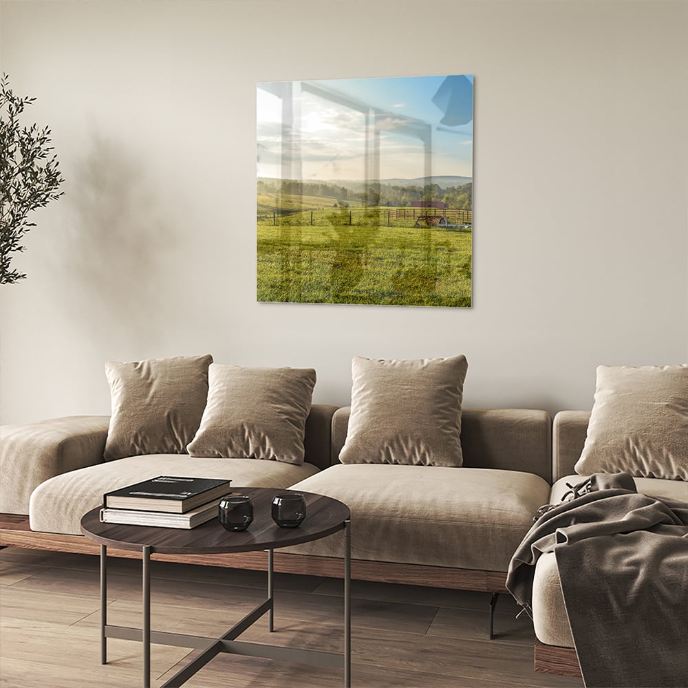 Glasbild mit atemberaubender grüner Wiese – Glasbild aus Sicherheitsglas, Größe 90x90_rond