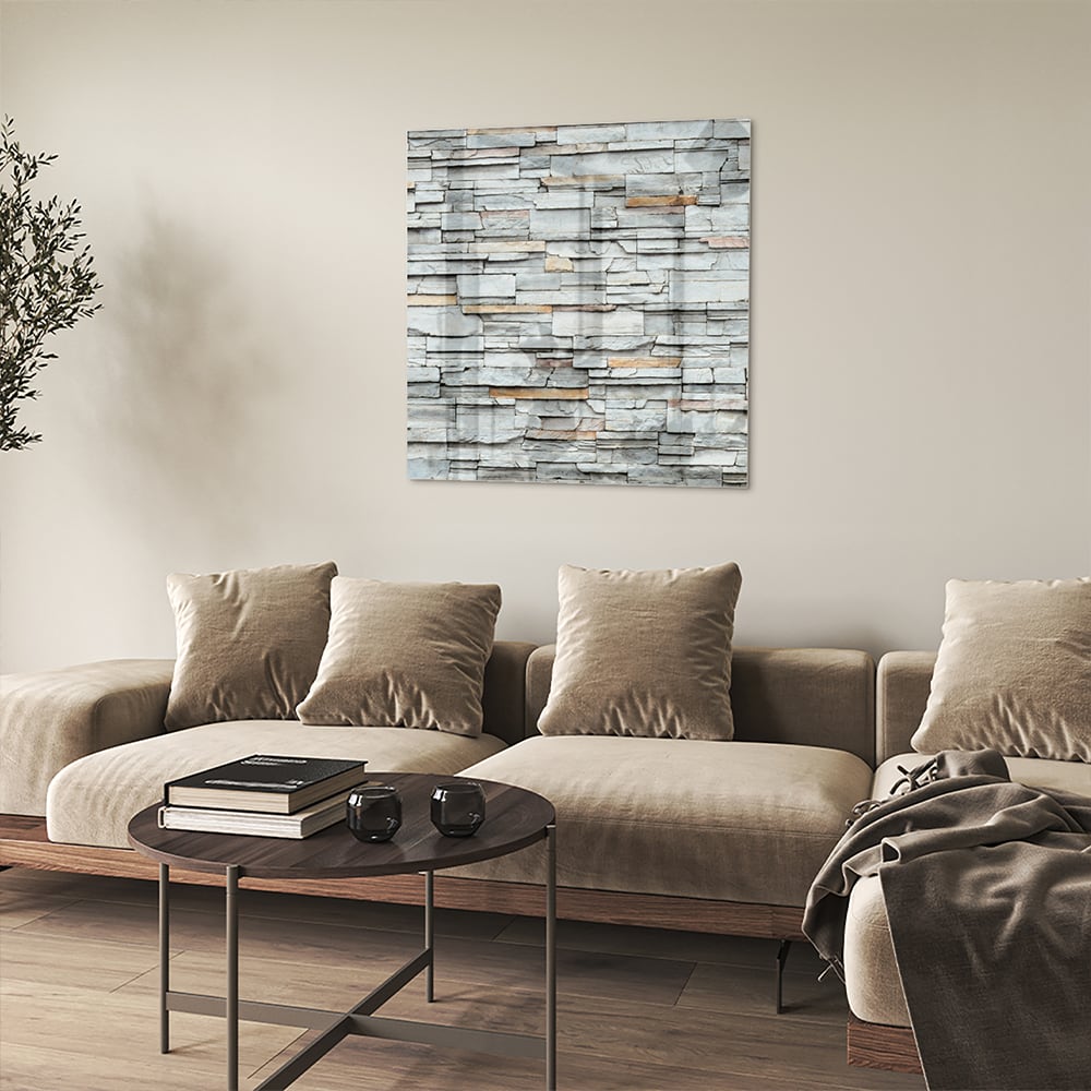 Modernes Glasbild mit Textur in Grau – Glasbild aus Sicherheitsglas, Größe 90x90_rond