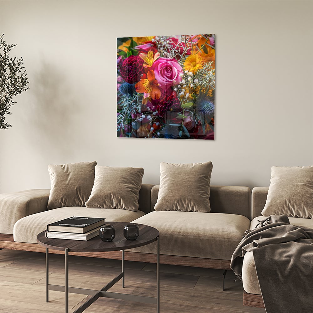 Glasbild – Bunte Blütenpracht – Glasbild aus Sicherheitsglas, Größe 90x90_rond