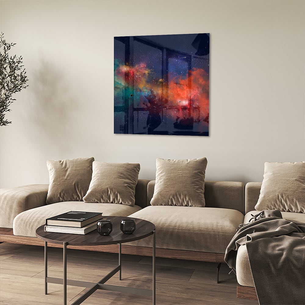 Leuchtendes Glasbild mit Galaxie – Glasbild aus Sicherheitsglas, Größe 90x90_rond