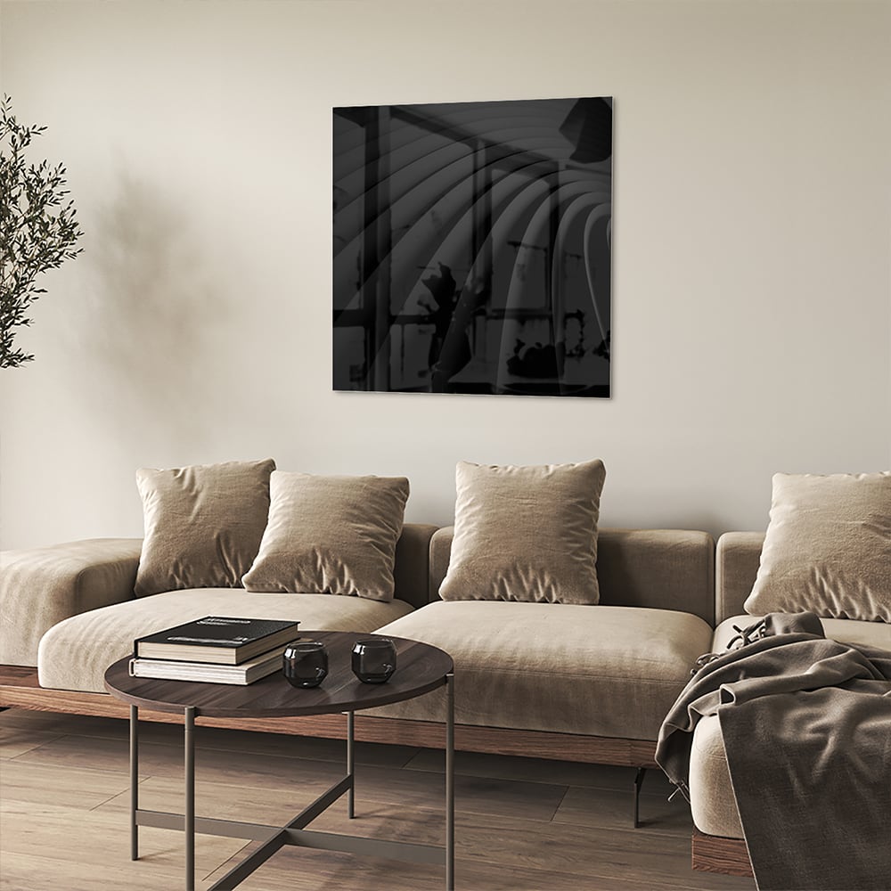 Elegantes schwarzes Glasbild für ein modernes Interieur – Glasbild aus Sicherheitsglas, Größe 90x90_rond