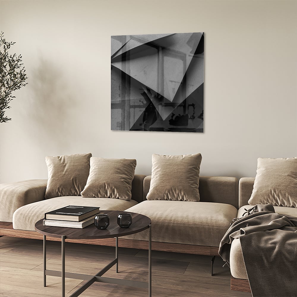 Modernes Glasbild mit geometrischem Motiv – Glasbild aus Sicherheitsglas, Größe 90x90_rond