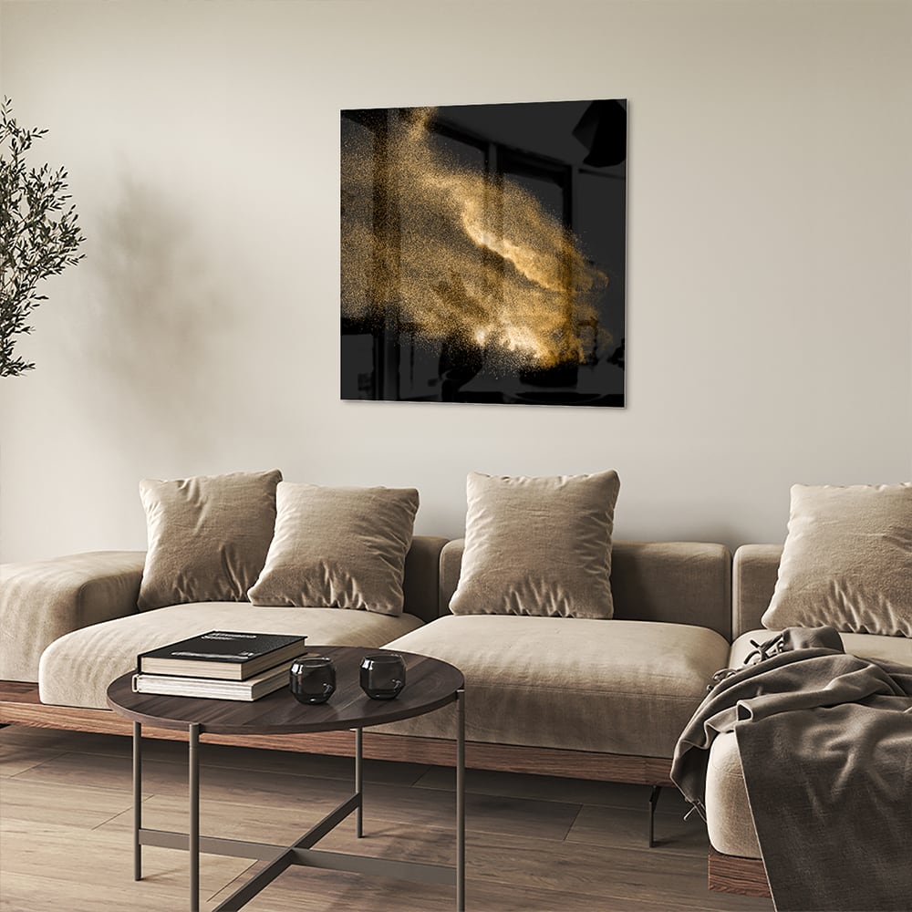 Glasbild – Goldene Hand auf schwarzem Hintergrund – Glasbild aus Sicherheitsglas, Größe 90x90_rond