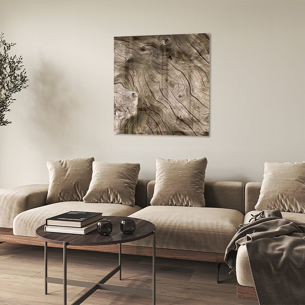 Glasbild mit Holzmaserung – Glasbild aus Sicherheitsglas, Größe 90x90_rond