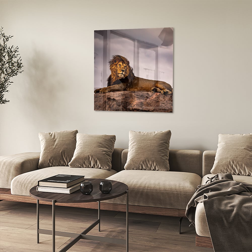 Glasbild – Majestätischer Löwe – Glasbild aus Sicherheitsglas, Größe 90x90_rond