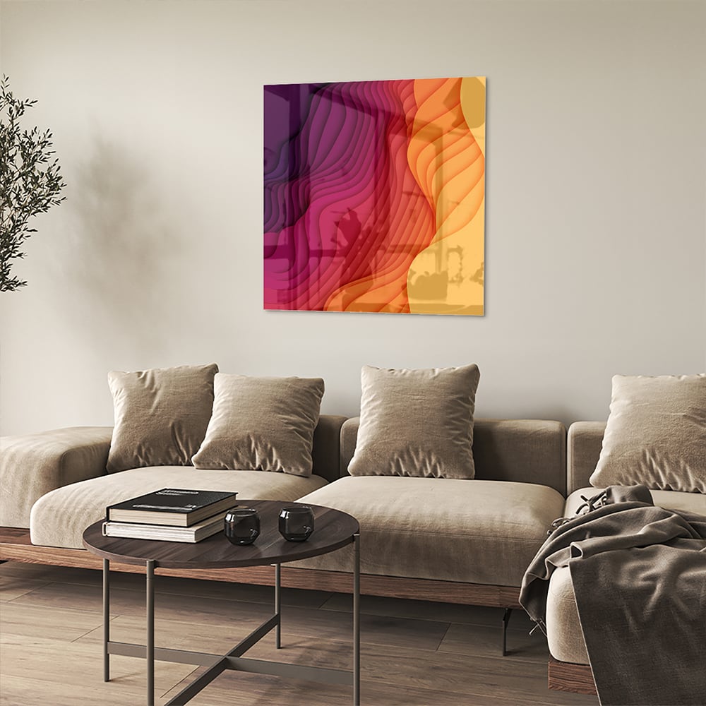 Abstraktes Glasbild mit leuchtenden Farben – Glasbild aus Sicherheitsglas, Größe 90x90_rond