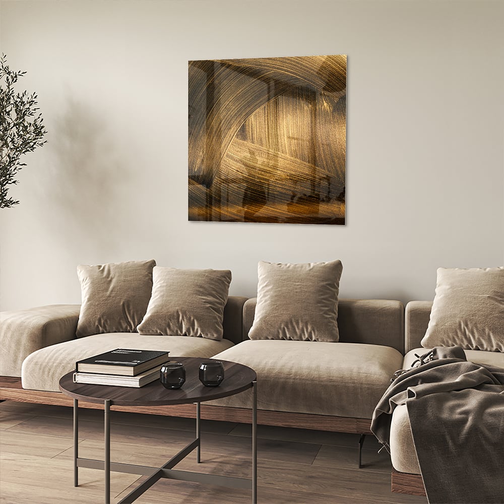 Elegantes Glasbild mit goldenem Muster – Glasbild aus Sicherheitsglas, Größe 90x90_rond