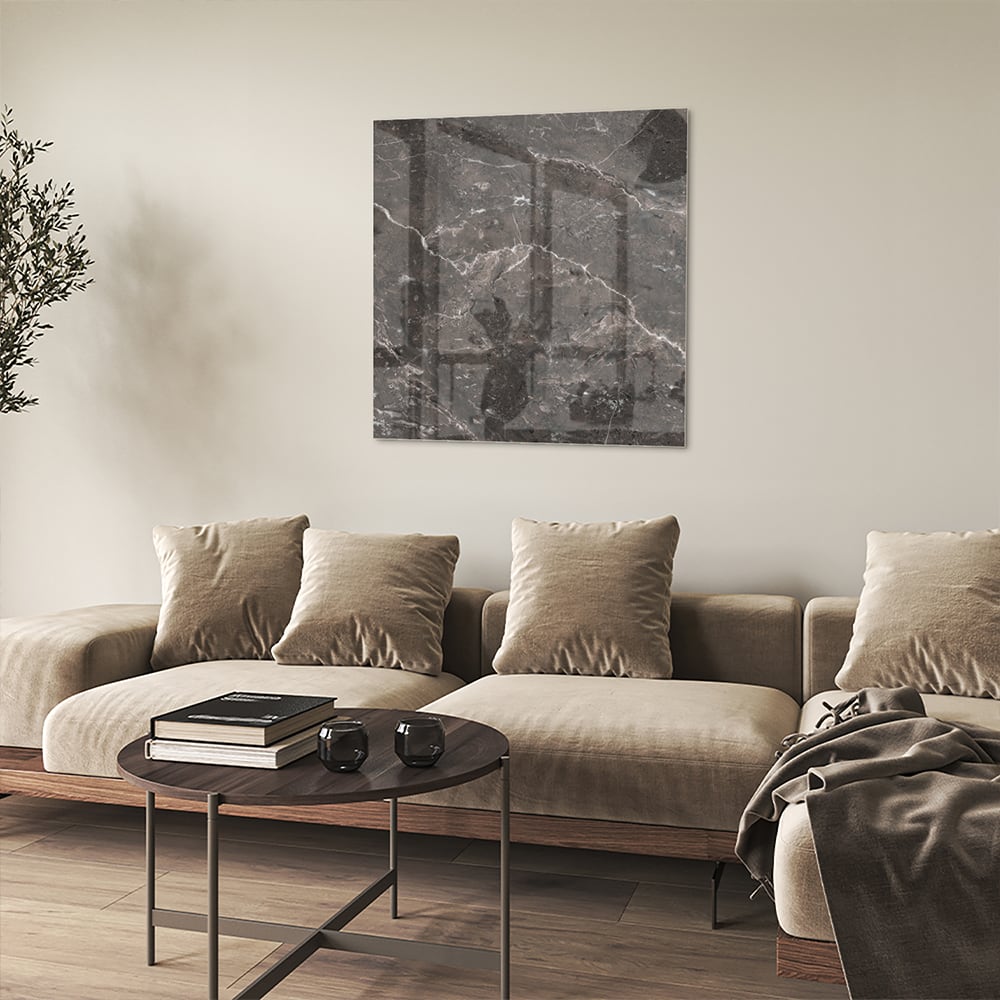 Elegantes Glasbild mit Marmordesign – Glasbild aus Sicherheitsglas, Größe 90x90_rond