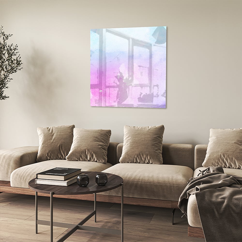 Raffiniertes Glasbild mit violetten Farbtönen – Glasbild aus Sicherheitsglas, Größe 90x90_rond