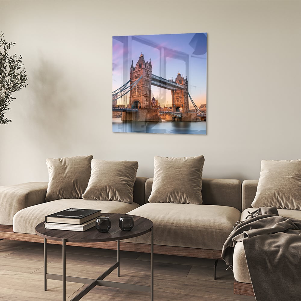 Glasbild mit der Tower Bridge in London – Glasbild aus Sicherheitsglas, Größe 90x90_rond
