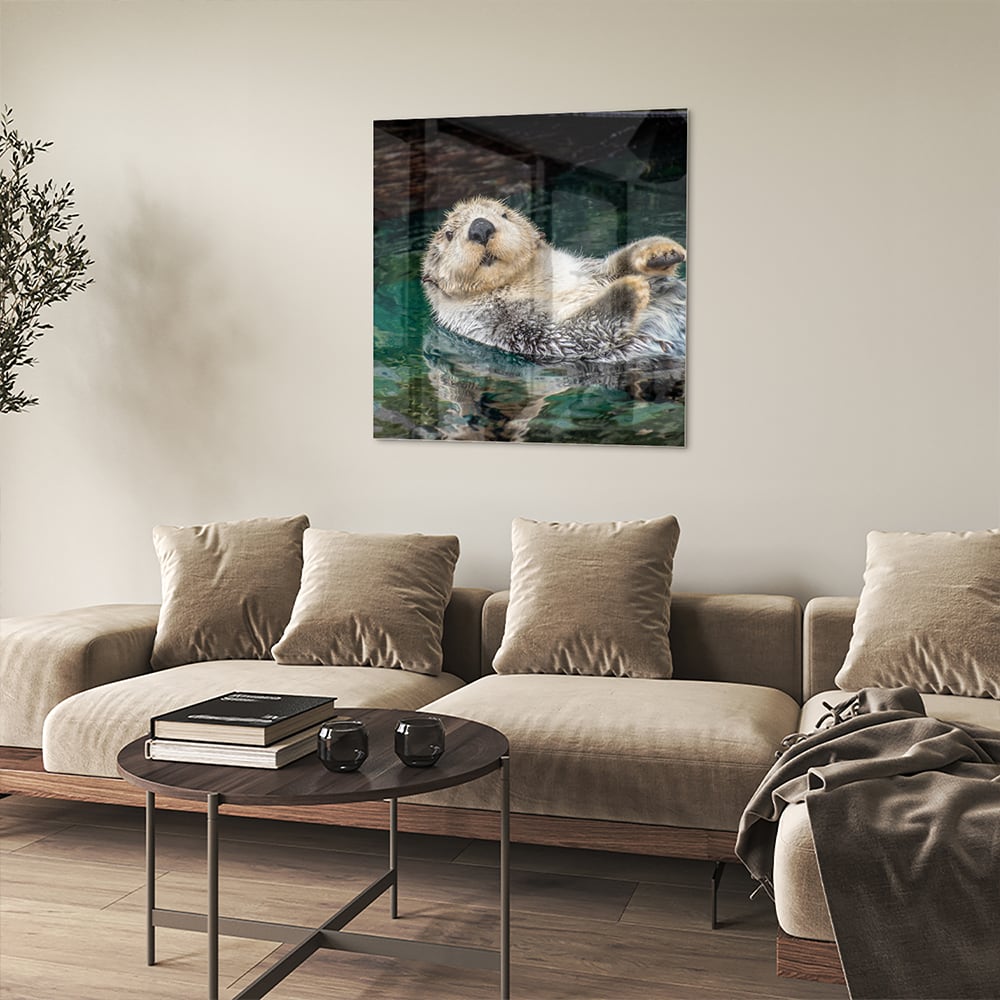 Glasbild mit schwimmendem Seeotter – Glasbild aus Sicherheitsglas, Größe 90x90_rond