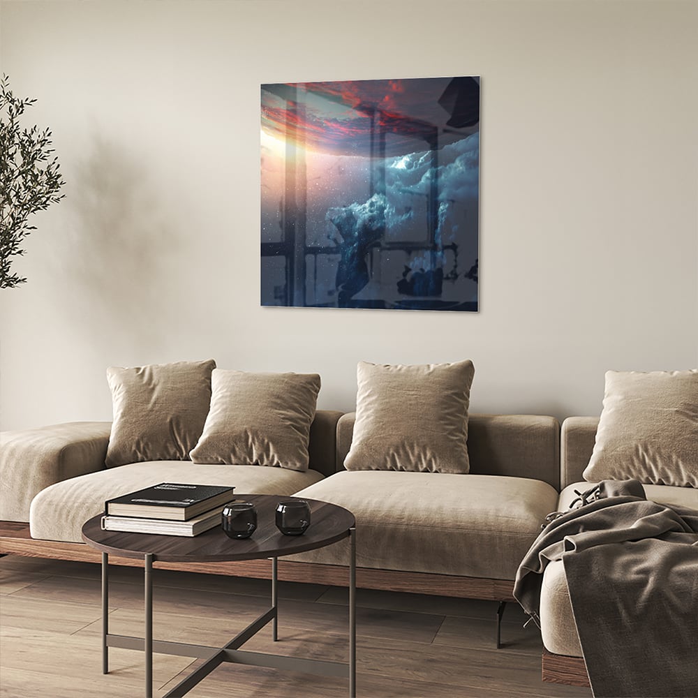 Glasbild mit kosmischem Ausblick – Glasbild aus Sicherheitsglas, Größe 90x90_rond