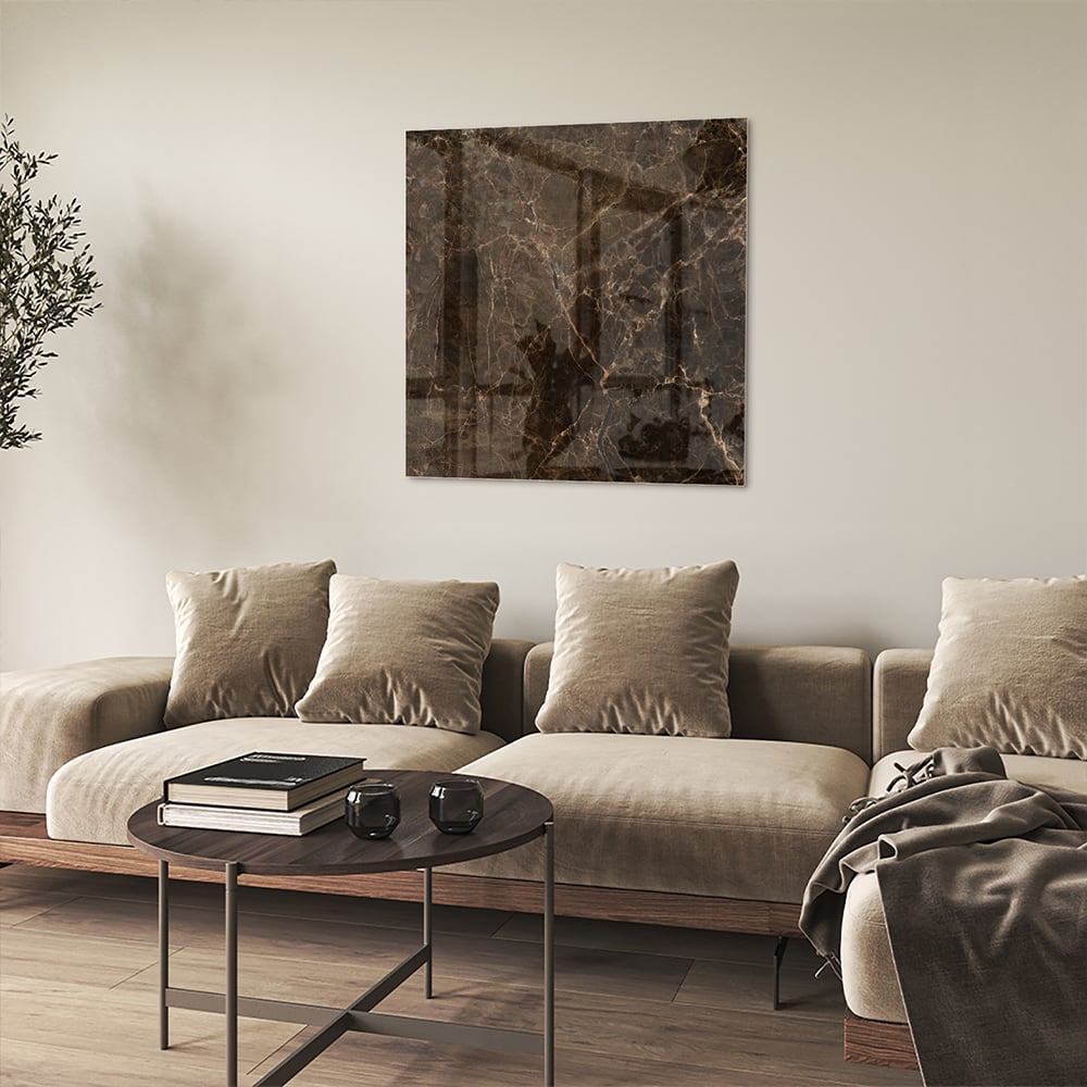 Glasbild mit Marmormotiv in braun – Glasbild aus Sicherheitsglas, Größe 90x90_rond