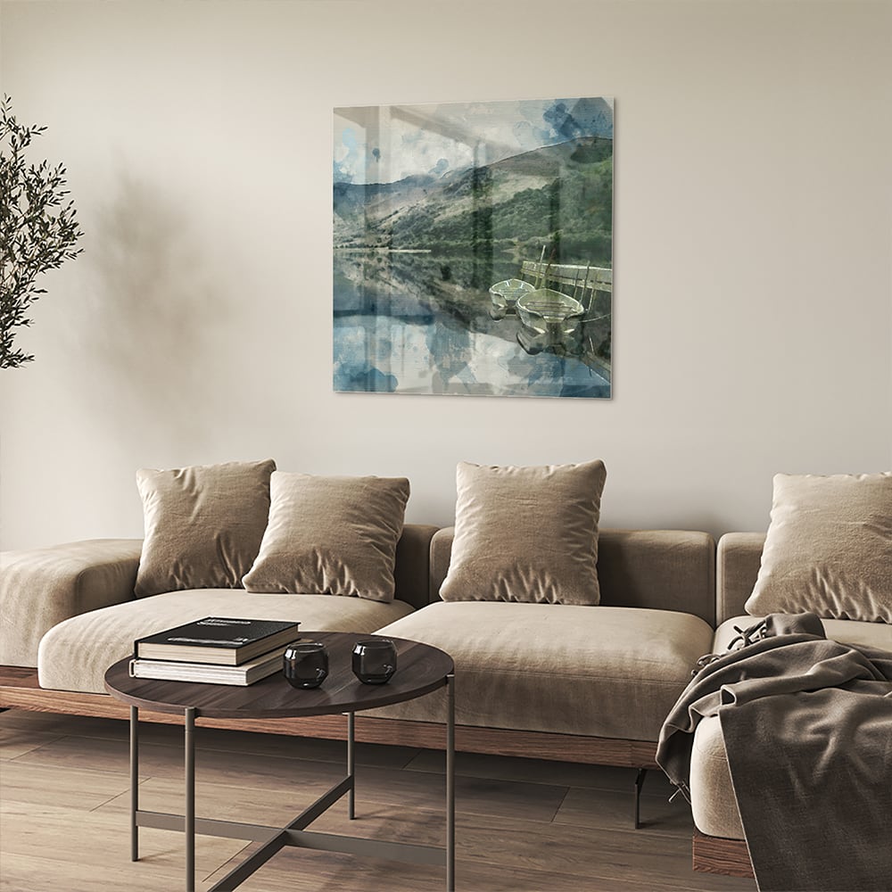 Glasbild mit einer ruhigen Landschaft – Glasbild aus Sicherheitsglas, Größe 90x90_rond