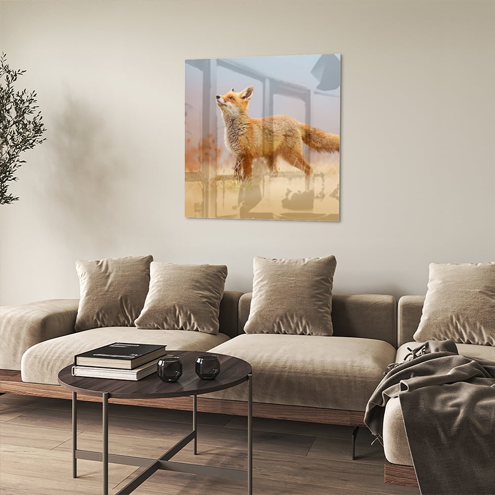 Stilvolles Glasbild mit einem Fuchs in der Natur – Glasbild aus Sicherheitsglas, Größe 90x90_rond