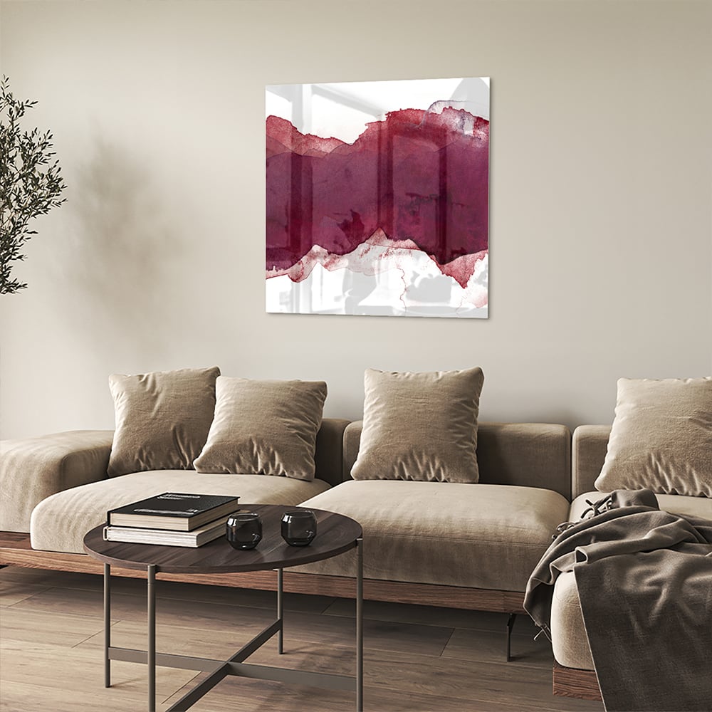 Abstraktes Glasbild in Tiefrot – Glasbild aus Sicherheitsglas, Größe 90x90_rond