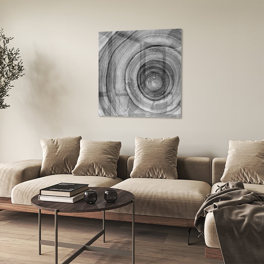Abstraktes graues Glasbild mit Kreisen – Glasbild aus Sicherheitsglas, Größe 90x90_rond