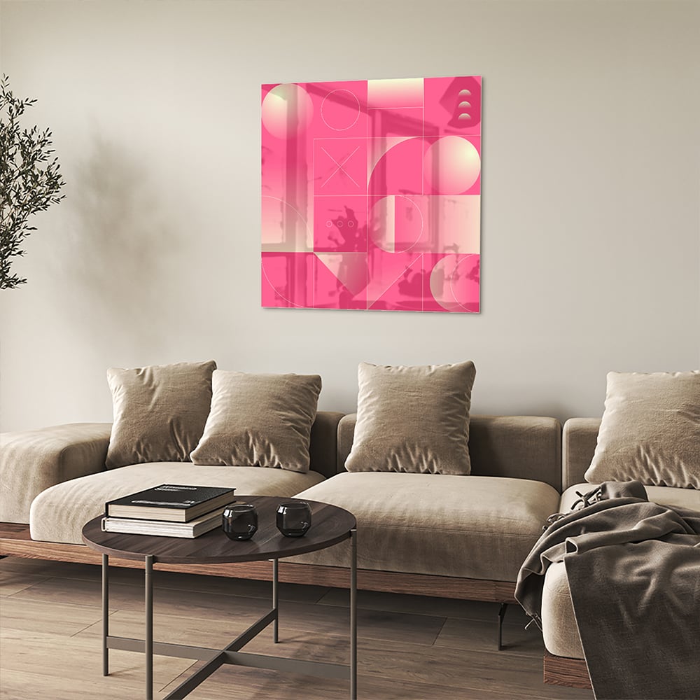 Modernes Glasbild in frischen Rosatönen – Glasbild aus Sicherheitsglas, Größe 90x90_rond