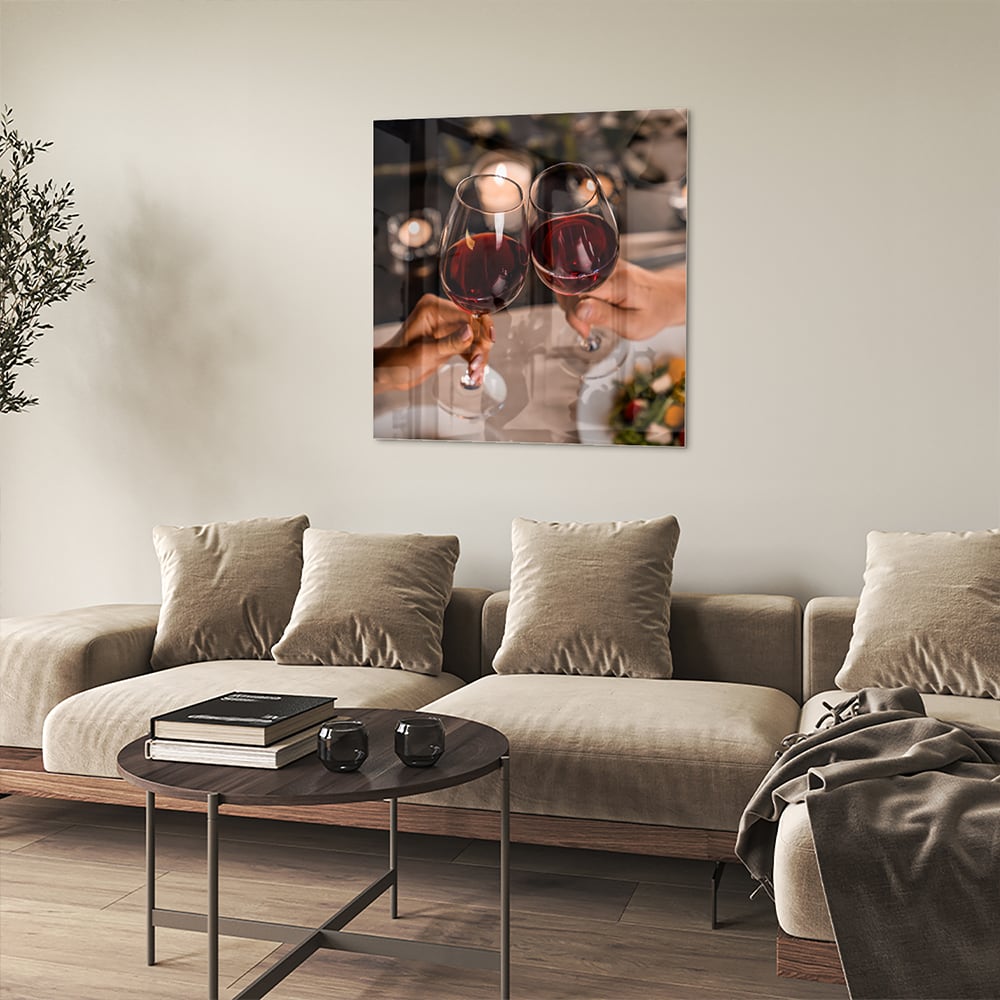 Glasbild – Prost mit einem Glas Rotwein – Glasbild aus Sicherheitsglas, Größe 90x90_rond