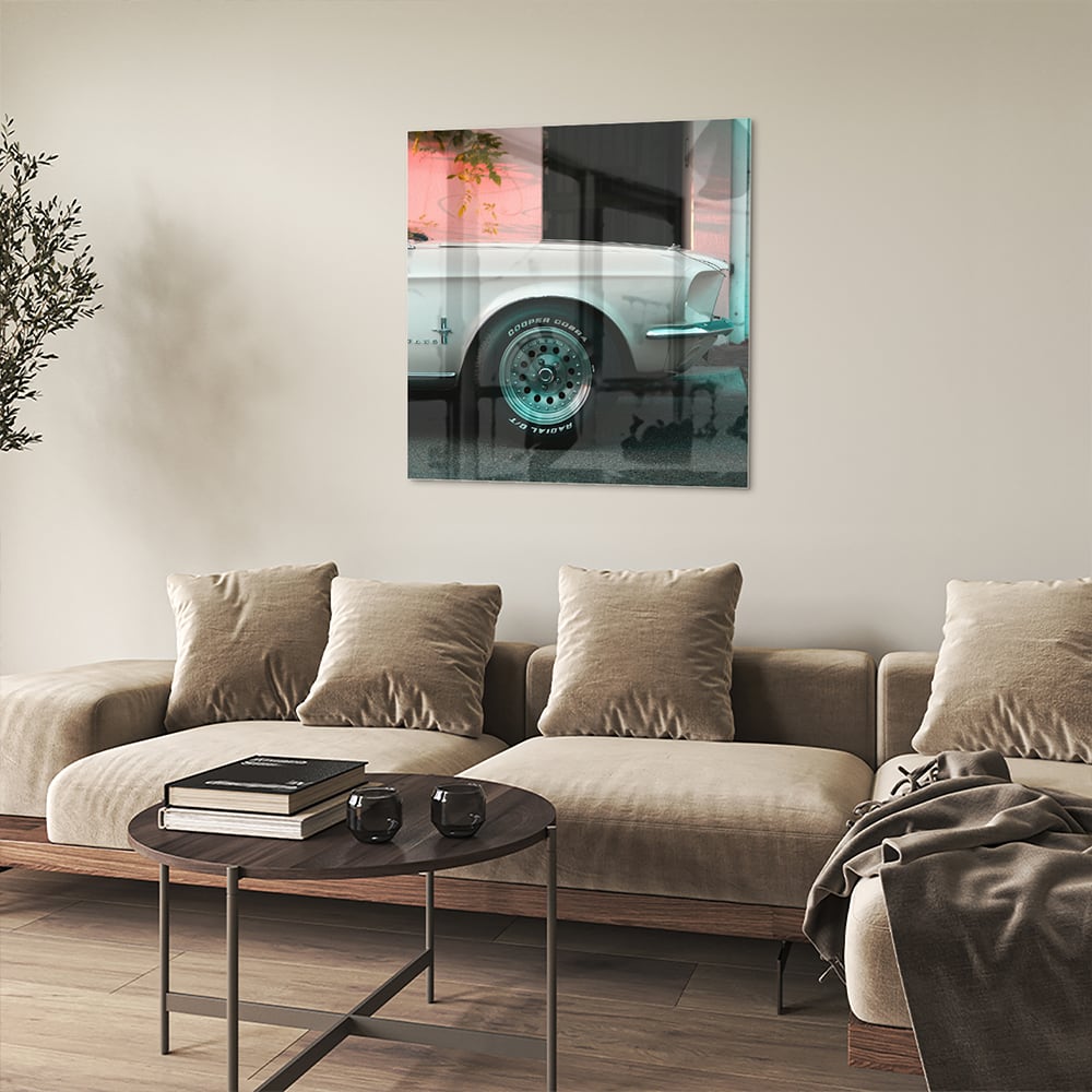 Vintage-Auto-Glasbild für luxuriöse Innenräume – Glasbild aus Sicherheitsglas, Größe 90x90_rond